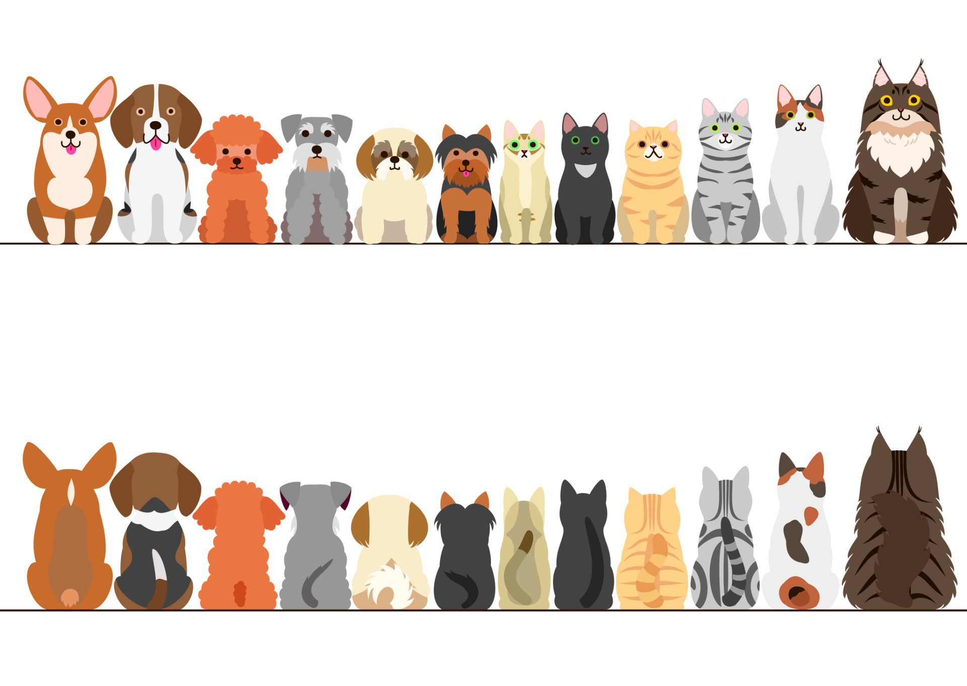cats and small dogs border set, front view and rear view - Ann Craft Trust