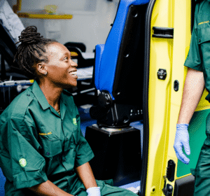 Paramedic in ambulance